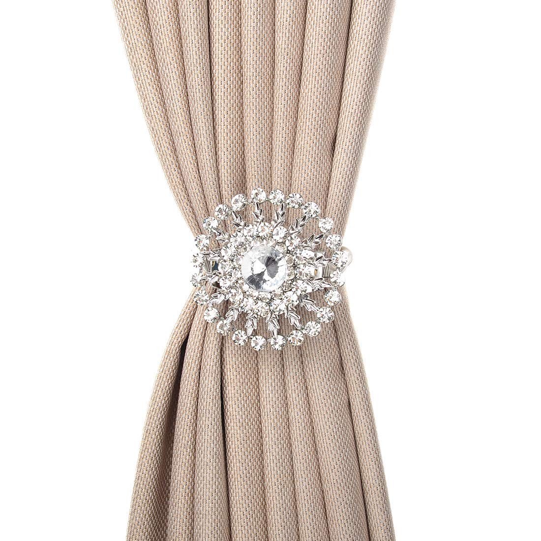 SUQ I OME Luxury Big Crystal Magnetic Curtain Tieback Flower Silver