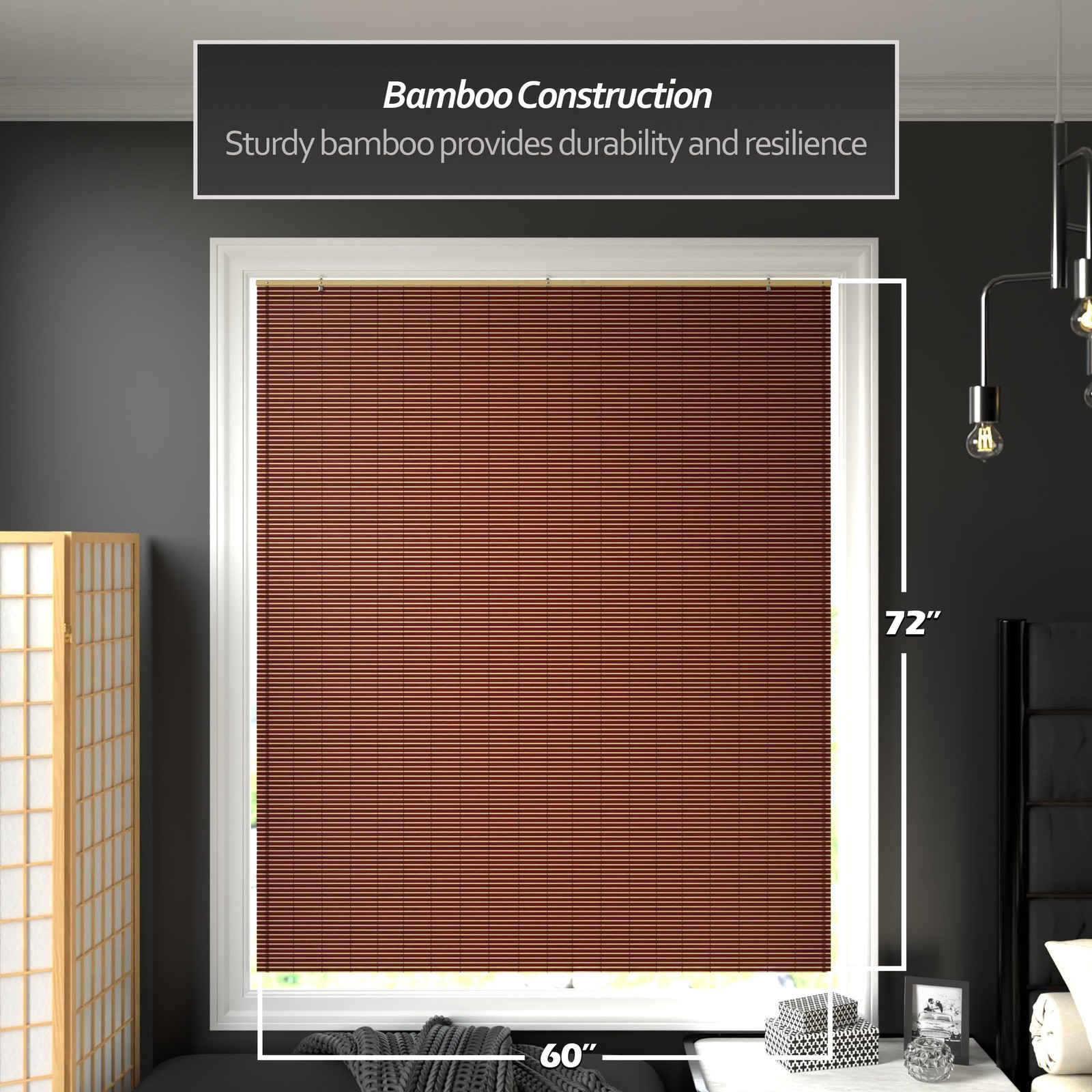 Red Lantern Bamboo Cordless Window Shade – Mahogany 60 Wide