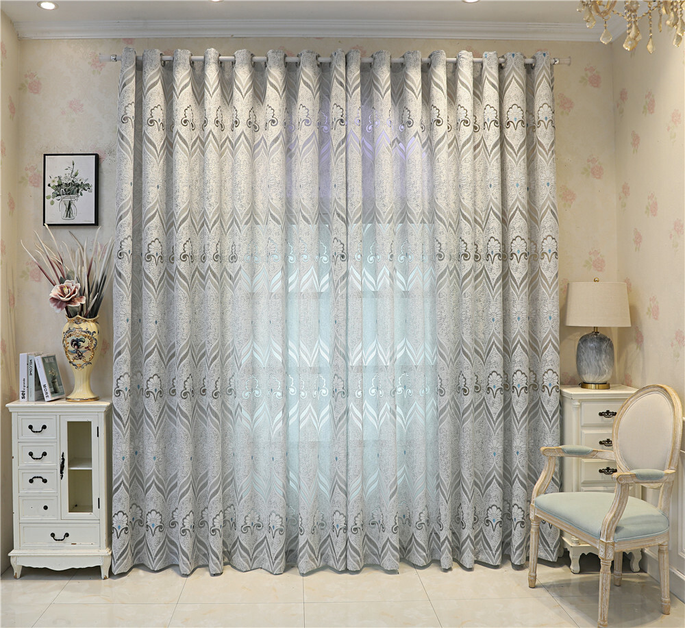 European Style Floral Embroidered Semi Sheer Voile Curtain for Bedroom 1 Panel