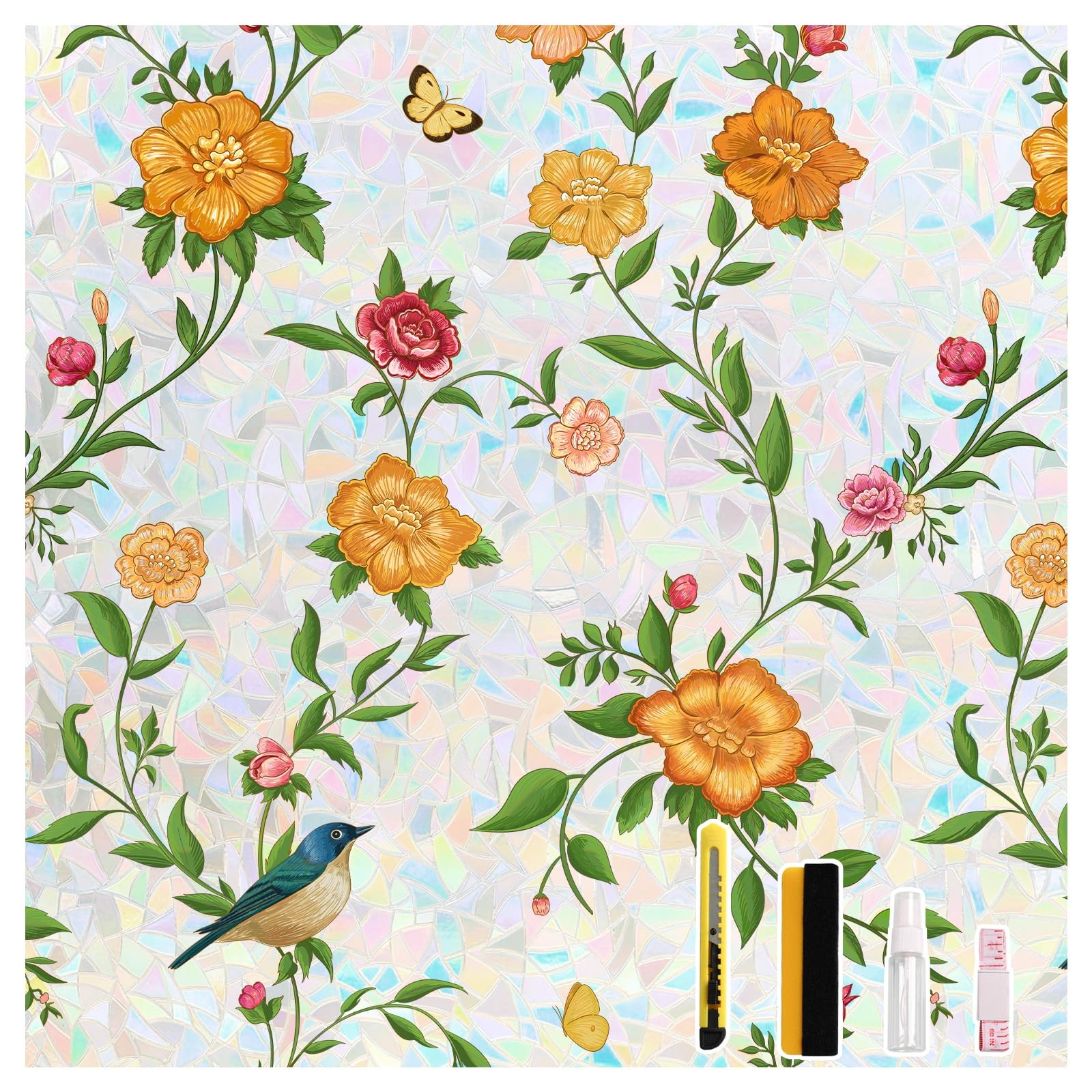 Donox Stained Glass Window Film, Floral Pattern Rainbow Light Decorative Clin…