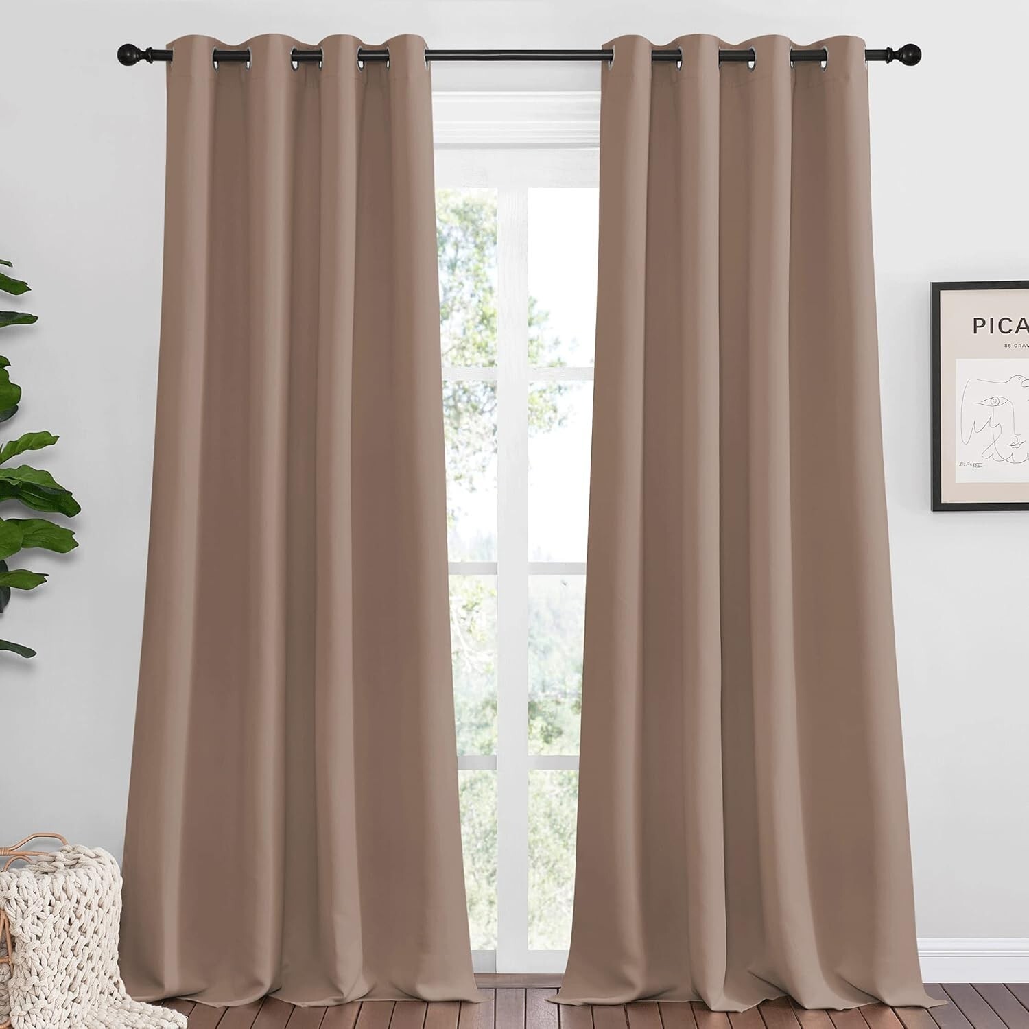 2 PCS Cappuccino 90″L x 55″W Solid Grommet Darkening Curtains For Bedroom