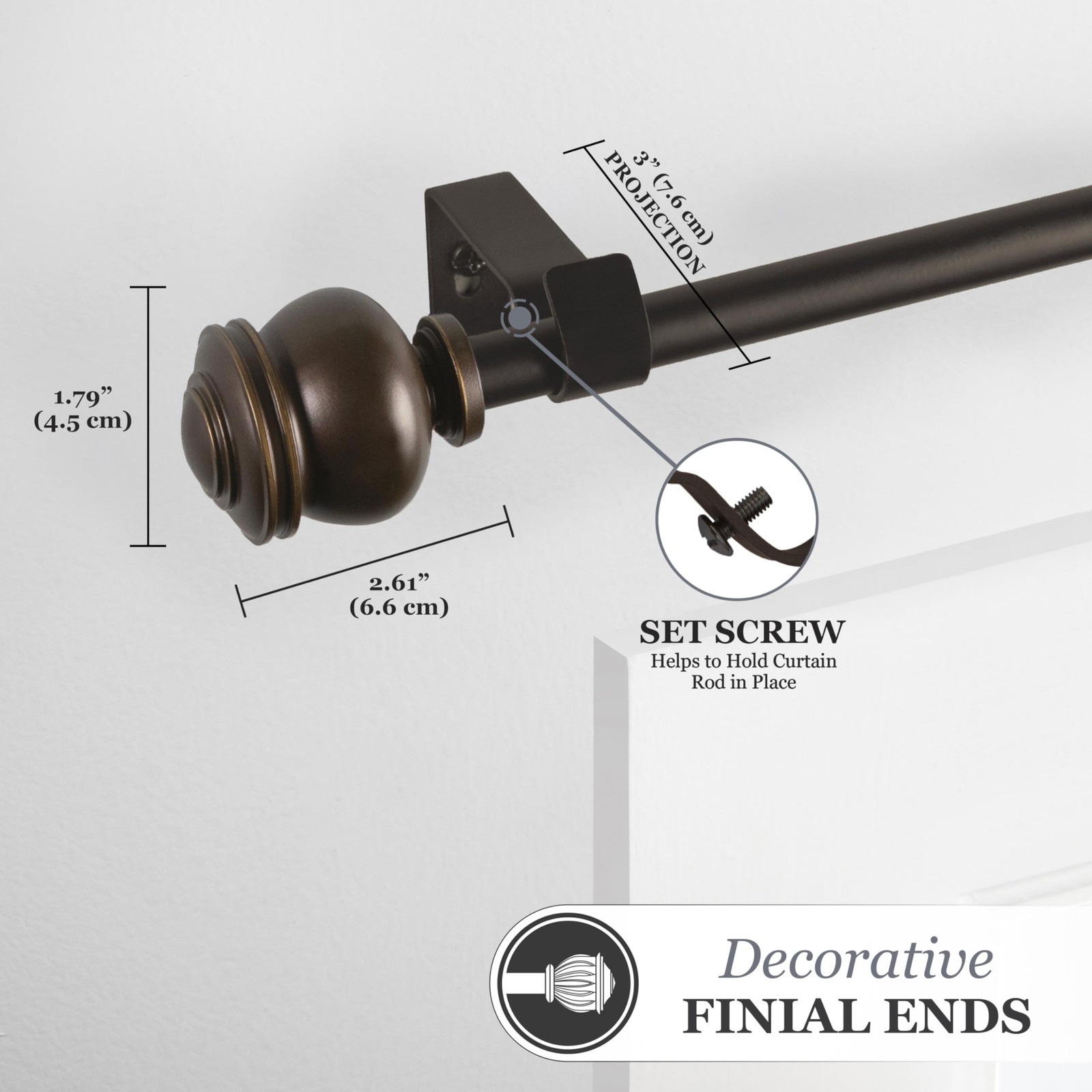 Glendale Knob Window Curtain Rod, Adjustable 48-86 Inch, Oil Rubbed Bronze
