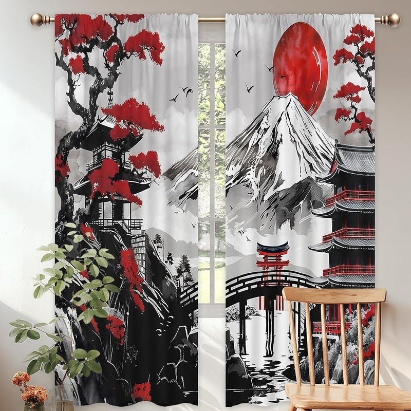Energy Efficient Black Red Curtain Panels Soft Polyester Privacy Decor New