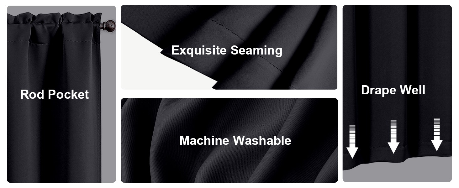 Black Valances for Windows 14 Inch Length, Thermal Blackout Short Curtains,