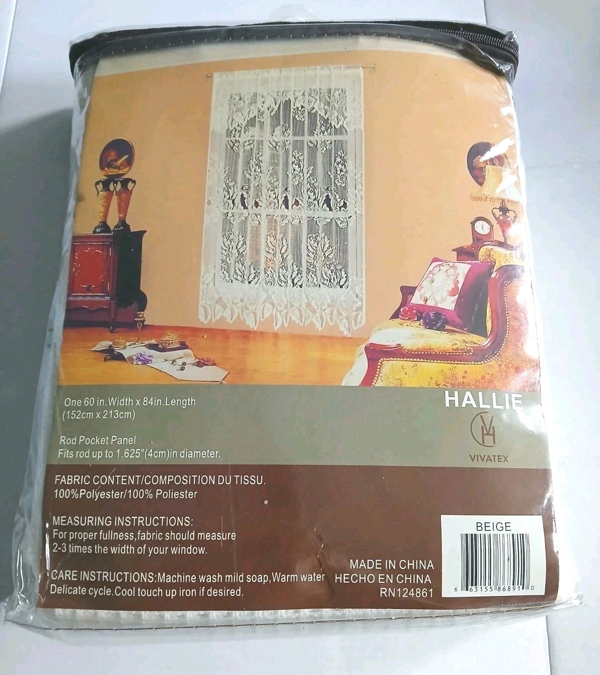 Vivatex Hallie Rod Pocket Panel Curtain Embroidered Beige 84 Inches Vintage