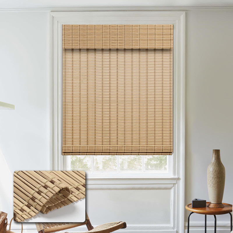 Hidodo Cordless Bamboo Roman Shades Light Filtering Bamboo Blinds Shades For