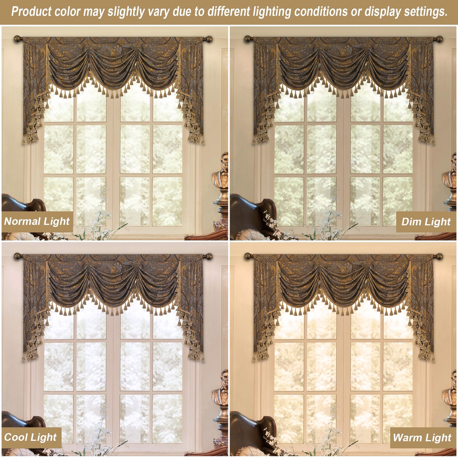Swag Valance Curtain for Bedroom Dining Room Living Room Kitchen, Damask Short…