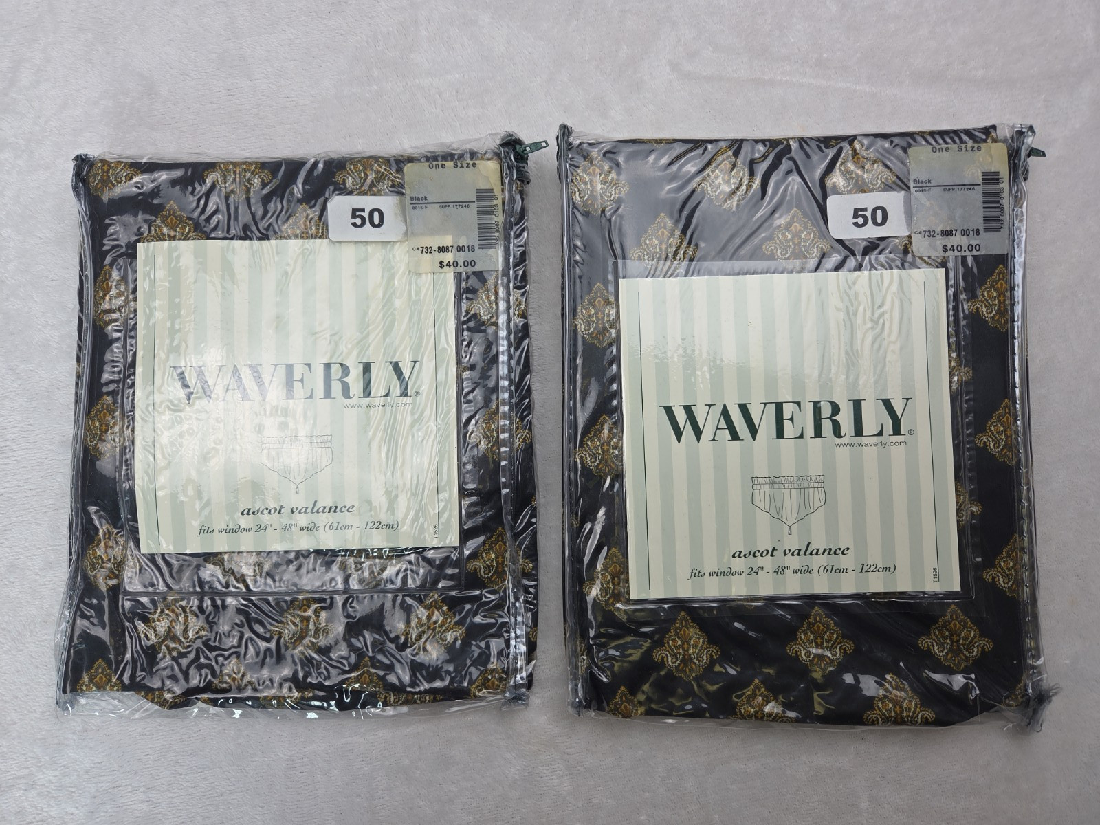2 Vtg NEW Waverly Eagle Crest Black Ascot Valances Black 52 x 20″ Tassel 90s Y2K