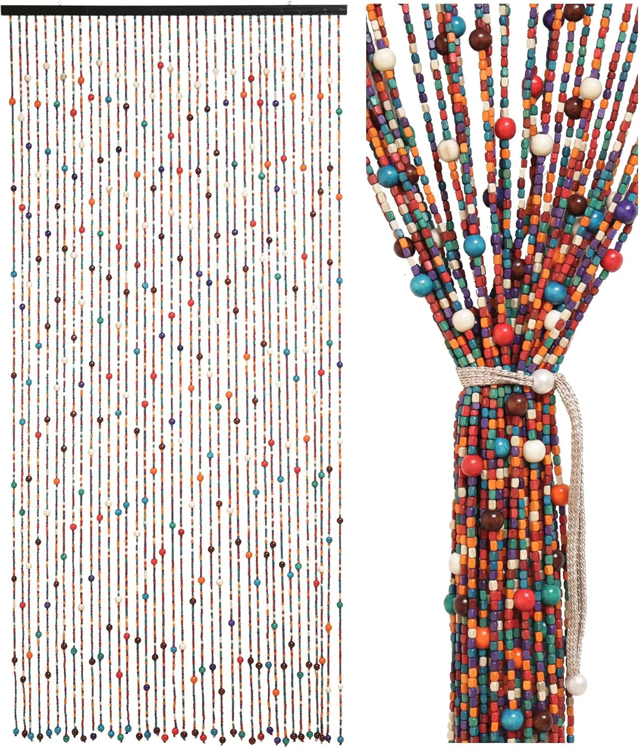 38 Strands Beaded Curtain Bamboo Curtain for Doorways Multi-35.4″x78.7″,Rainbow