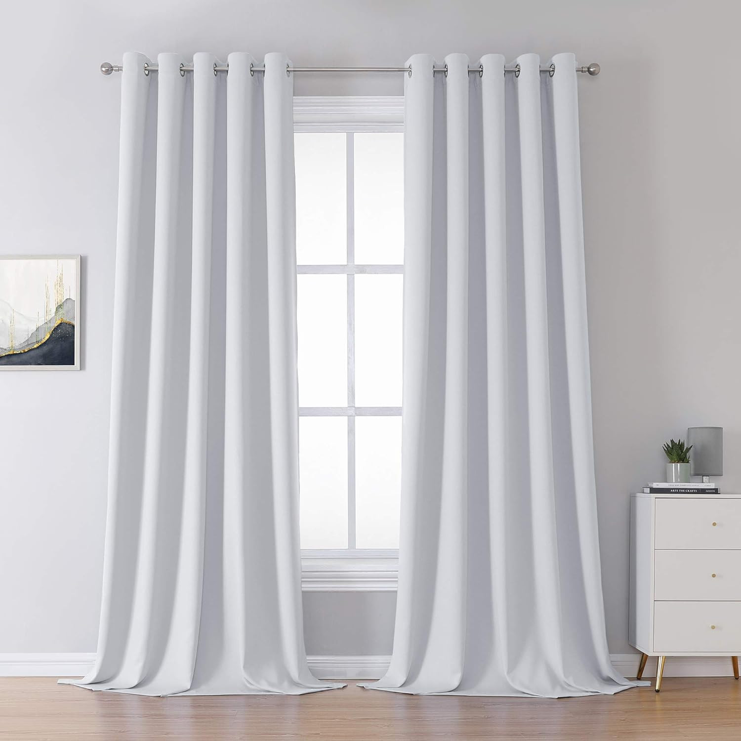 Grommet Top Greyish White Blackout Curtains 120″ Length, Set of 2 Panels