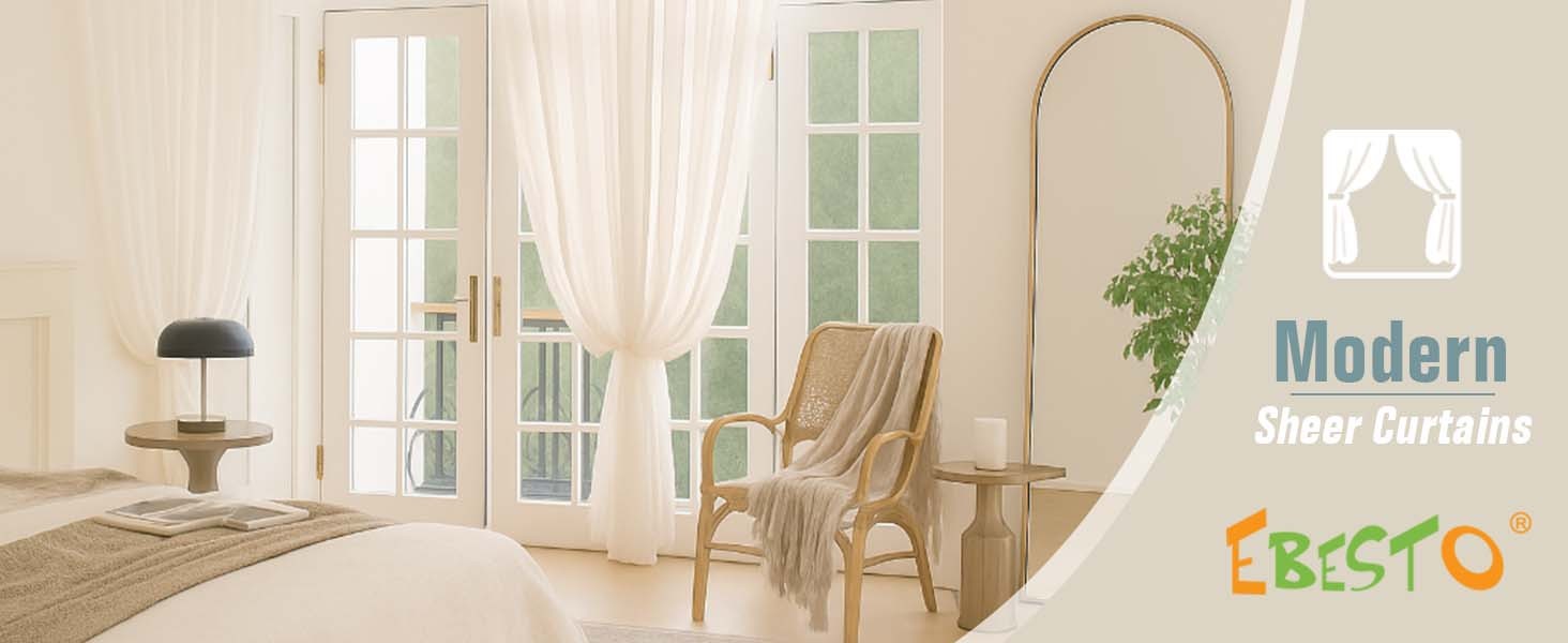 Extra Wide Sheer Ivory Curtains 144 Inches Long 2 Panels, Extra Long Light