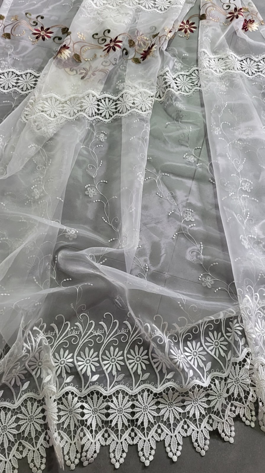Exclusive Curtain 2.60m x 2.45m Tulle Fabric with Lace and Embroidery