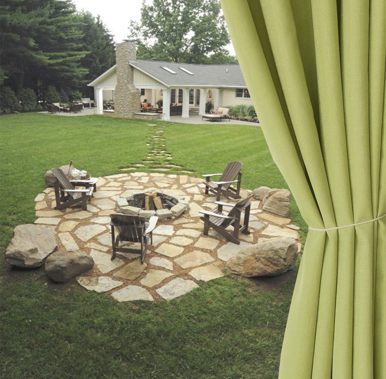 LORDTEX Linen Look Indoor/Outdoor Curtains, 52 x 84 Inch Kiwi Green