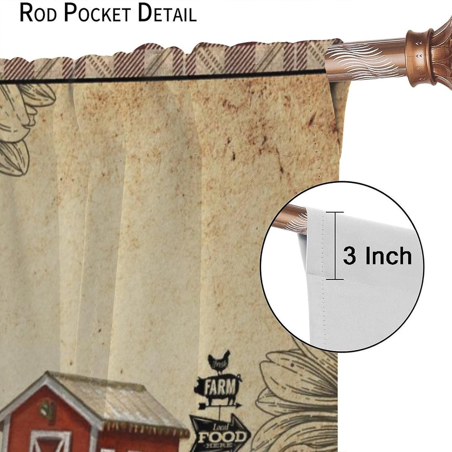 Retro Farm Cow Curtain for Bedroom,Vintage Brown Windmill Sunflower Country Far