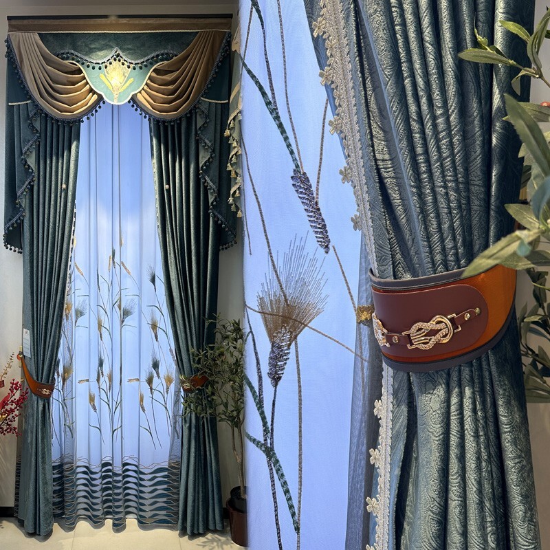 Upscale bedroom flannelette blue velvet cloth curtain tulle valance drape C2066