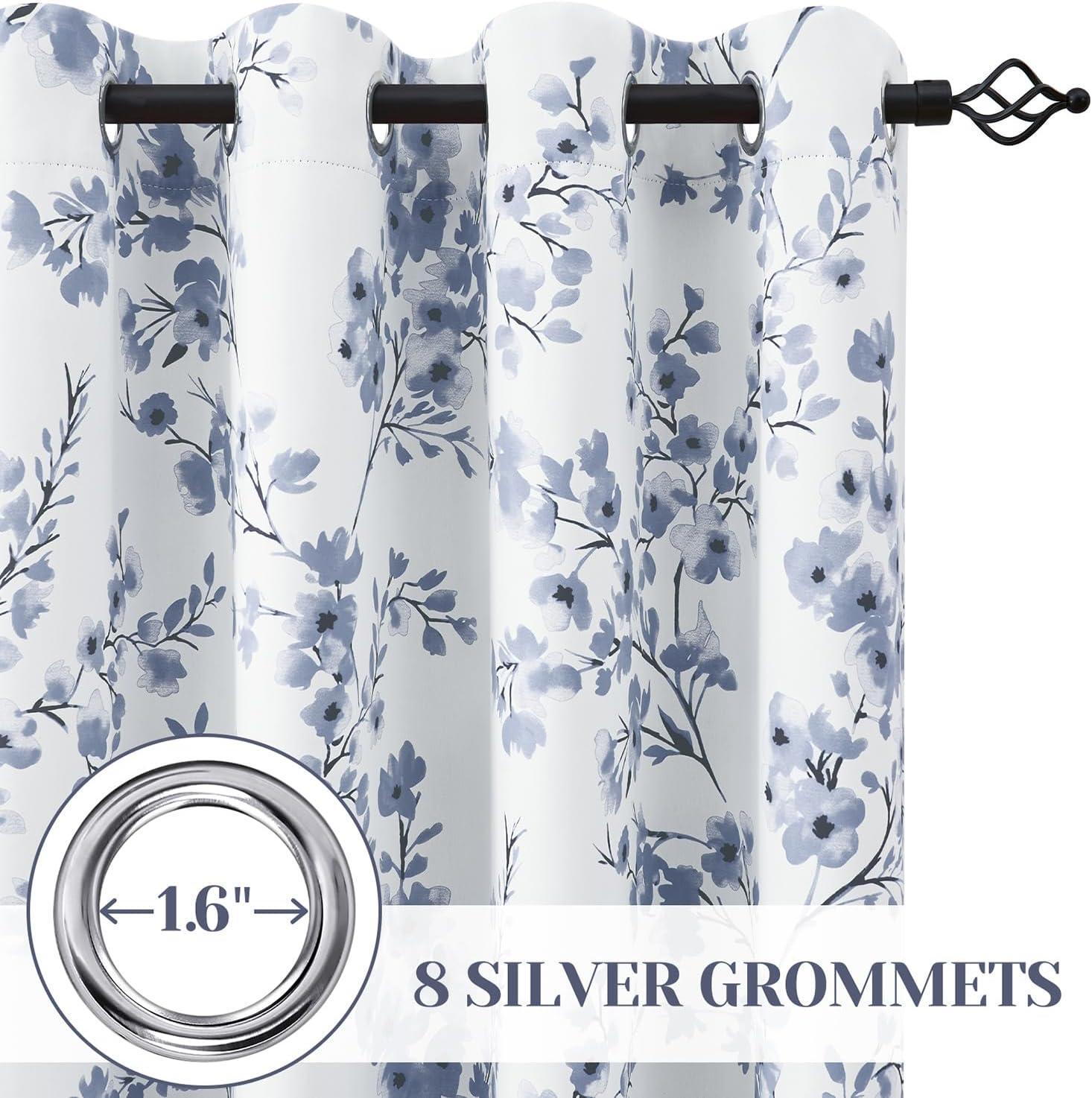 Cortinas Opacas Con Estampado Floral Azul Grisã¡ceo, 132 X 244 Cm