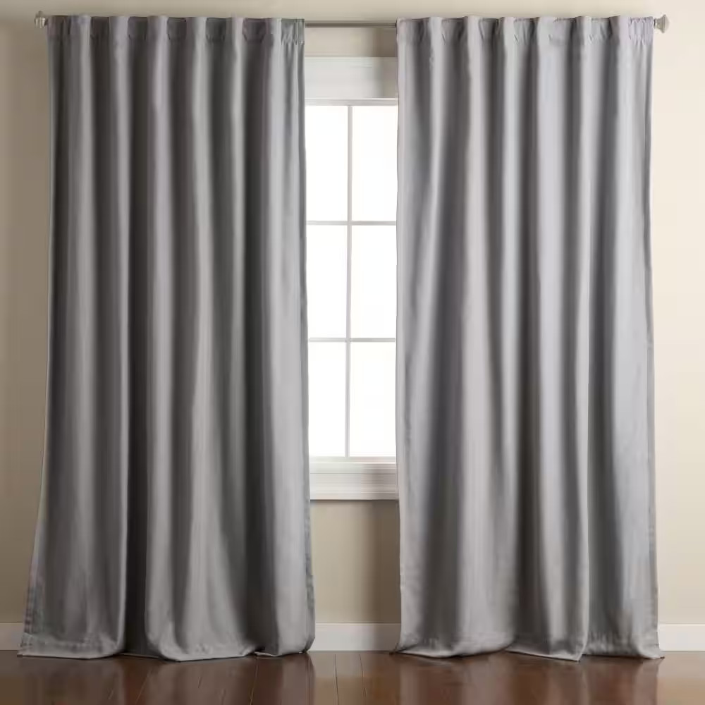 Arlo Solid Linen Texture 50 In. W X 84 In. L Polyester Blackout Grey Curtain (Se
