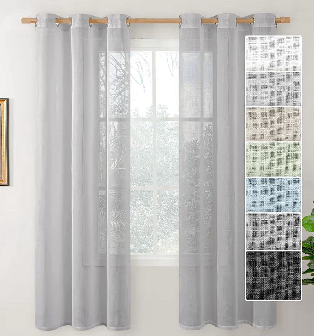 2 Panels Natural Linen Semi Sheer Window 42″W x 72″L (Pack of 2) Light Grey