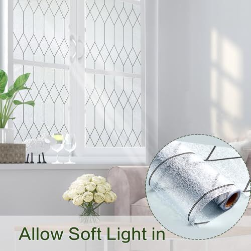 Window Privacy Film Stained Glass Frosted Glass Window 17.5 x 78.7 Inch A-pure