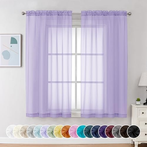 Sheer Curtains 63 Inch Length 2 Panels, Light 42″W x 63″L (Pack of 2) Lilac