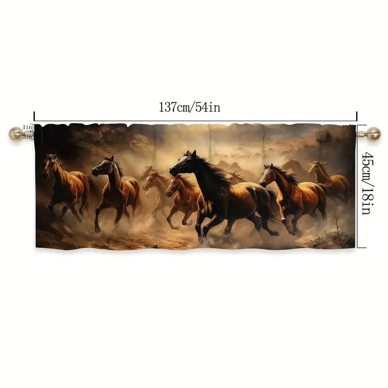 Horses Galloping Herd Rod Pocket Window Valance, Modern Rustic, 54″ x 18″ – NEW