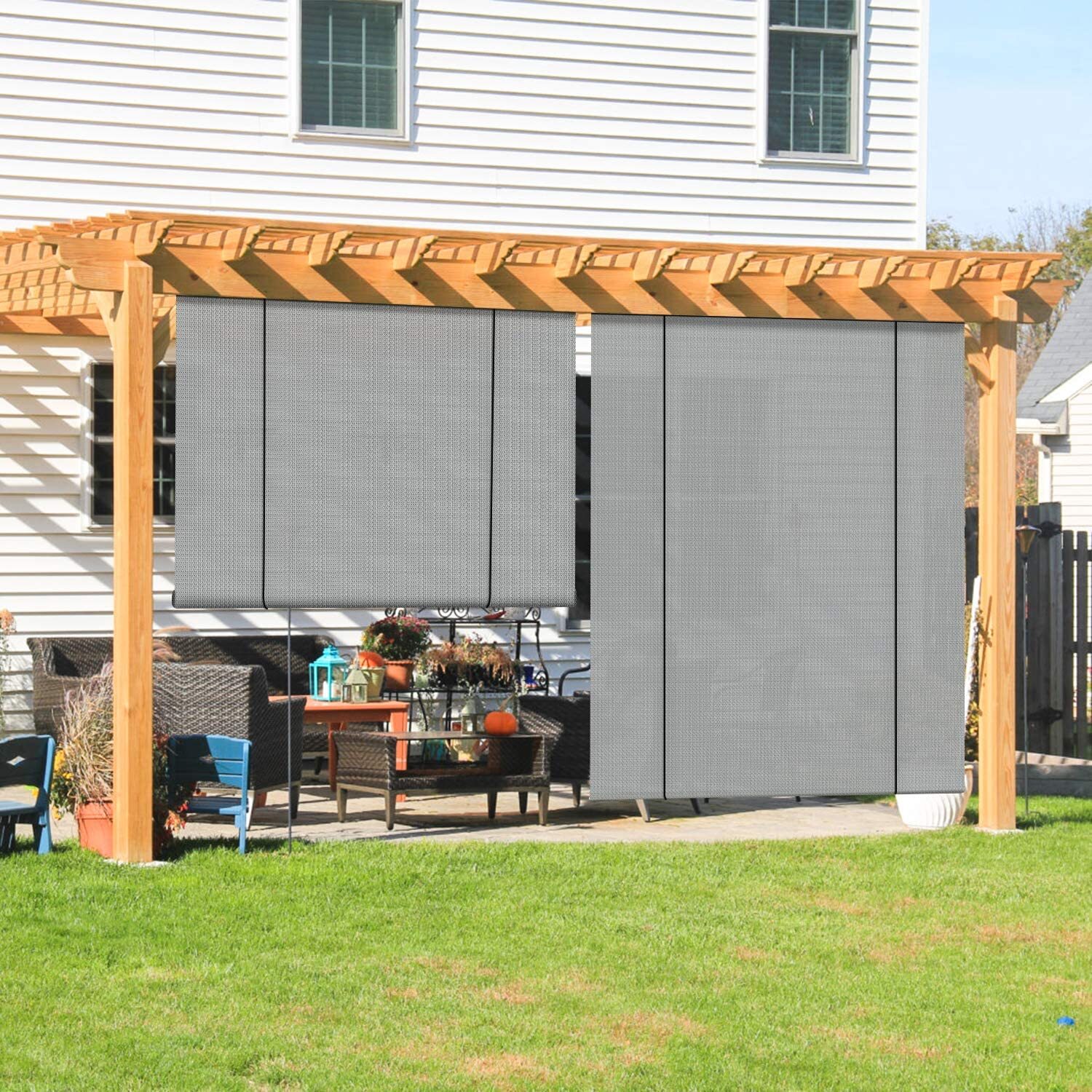 Roller up Shades for Patio Deck Porch Pergola Balcony Backyard Outdoor-Grey