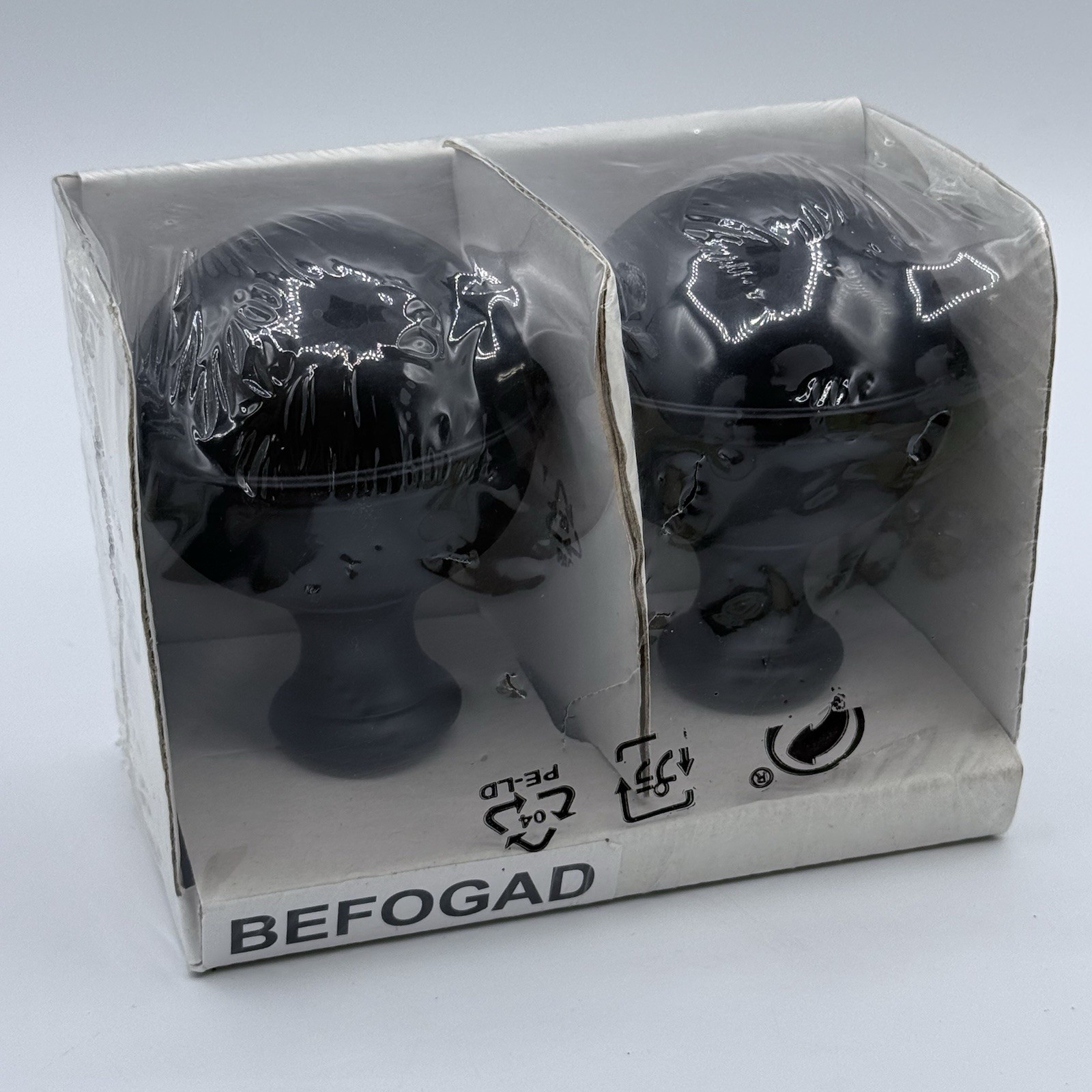 Ikea BEFOGAD 1 Pair Black Spherical Finials for Curtain Rods 102.801.23