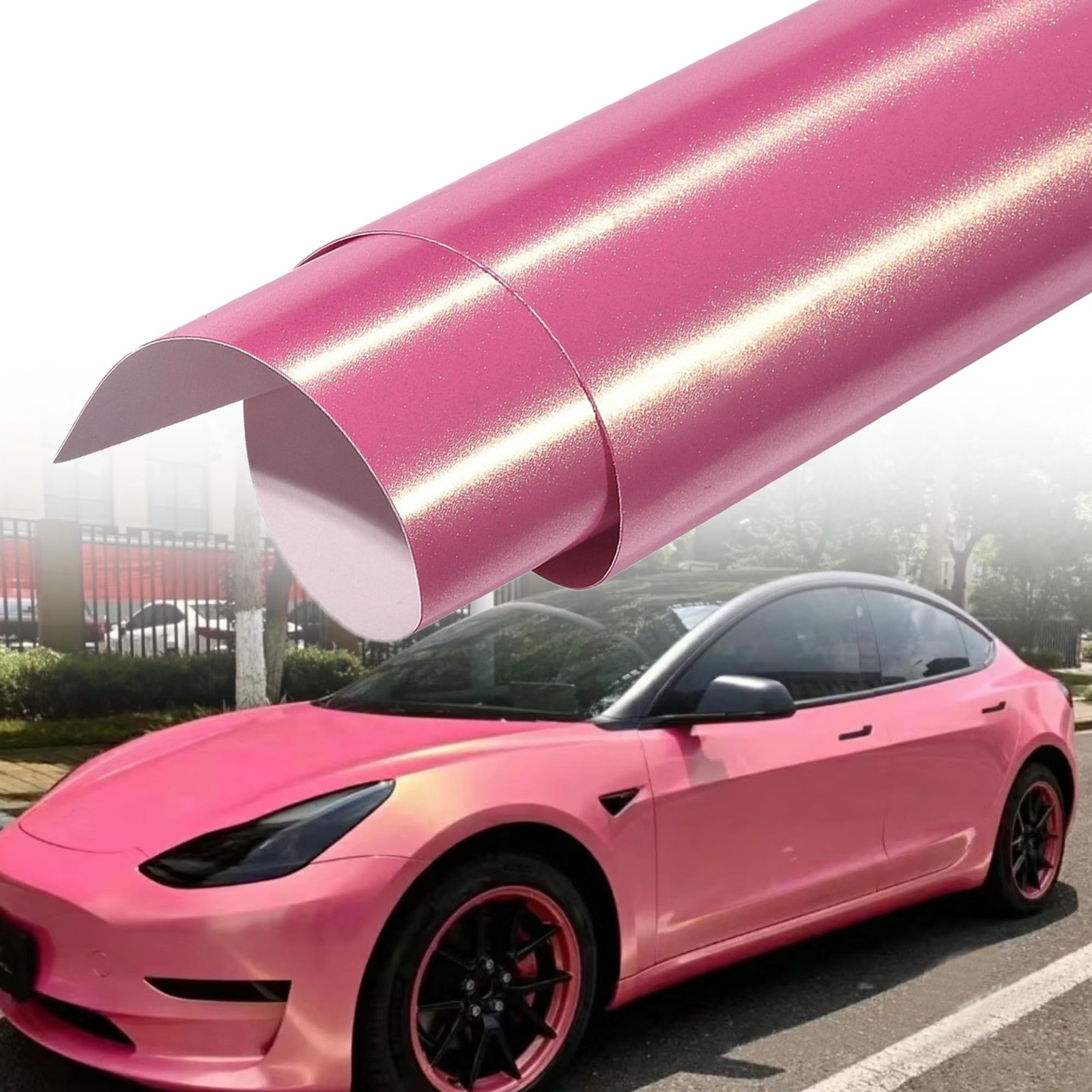 Aumohall Bright Pink To Charming Diamond Gold Metallic Chameleon Vinyl Wrap