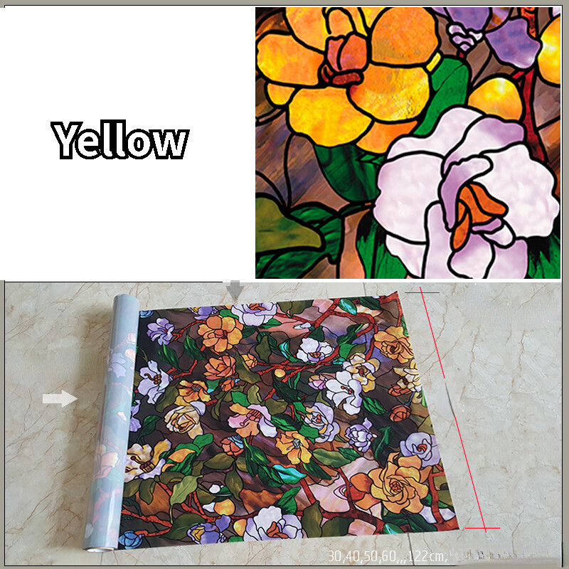 Frosted Decorative Window Film Retro Static Cling Glass Sticker Camellia Printed