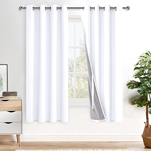 100% Blackout Curtains 63 Inches Length with 52″W x 63″L (Pack of 2) White