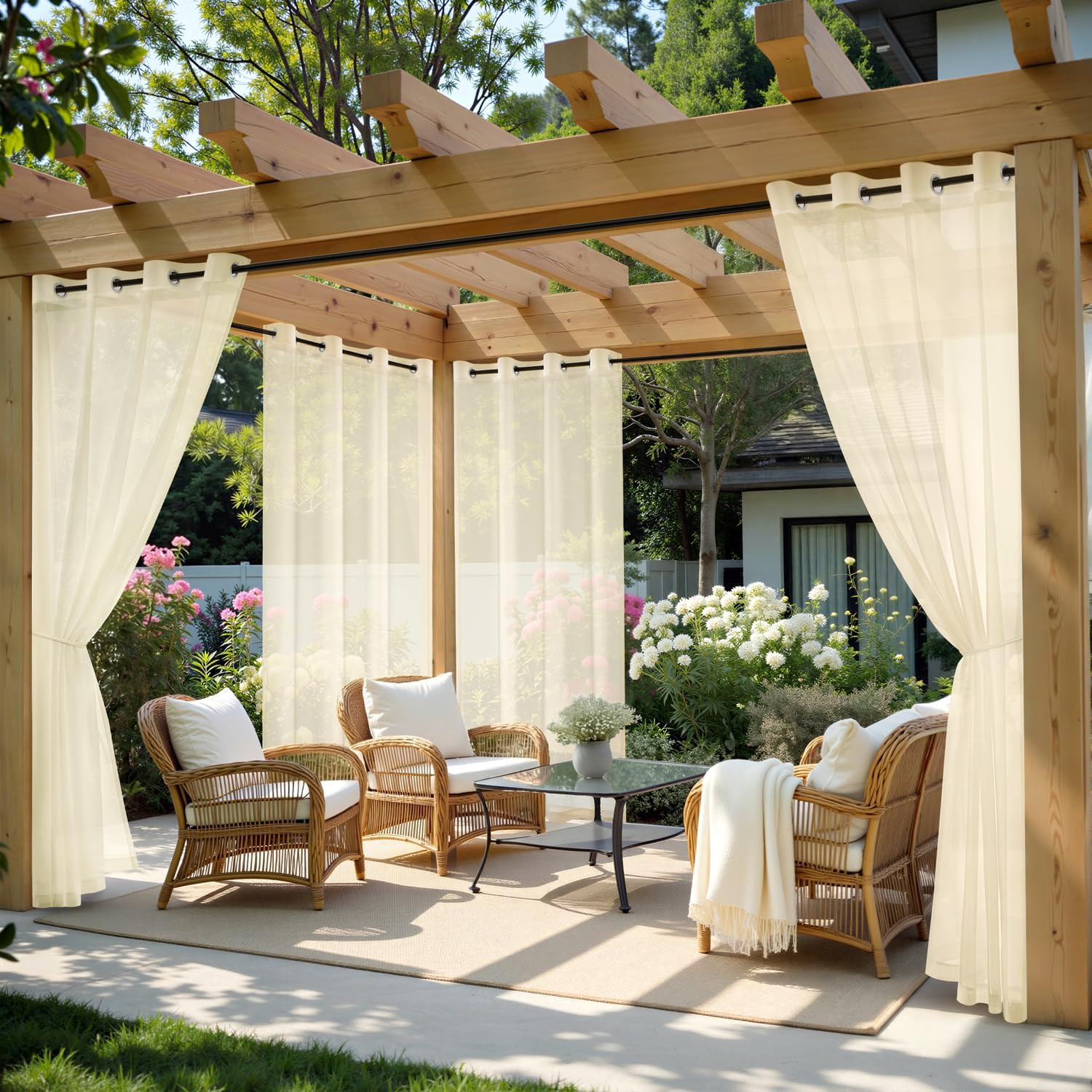 MIULEE Outdoor Curtain for Patio Waterproof, 4 Panels 54 x 96 Inch – Grommet Out