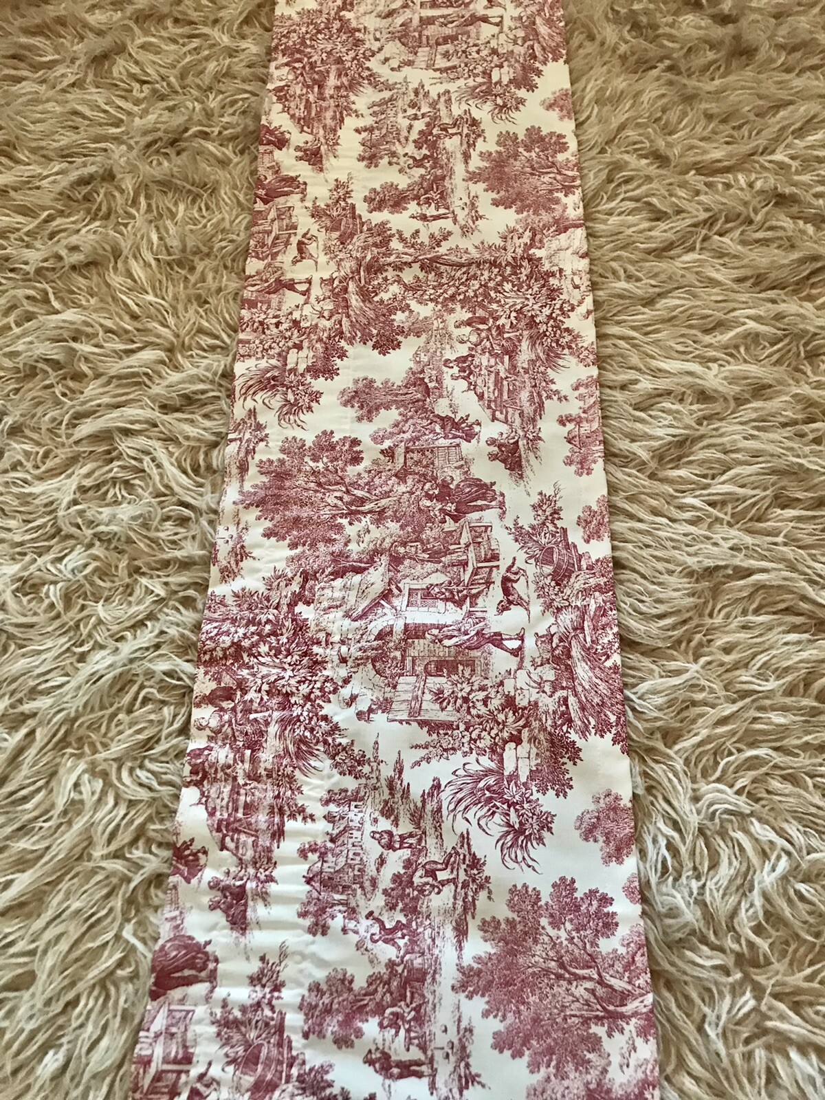 RED & IVORY 100% COTTON FRENCH TOILE 69”x15” LINED CURTAIN VALANCE