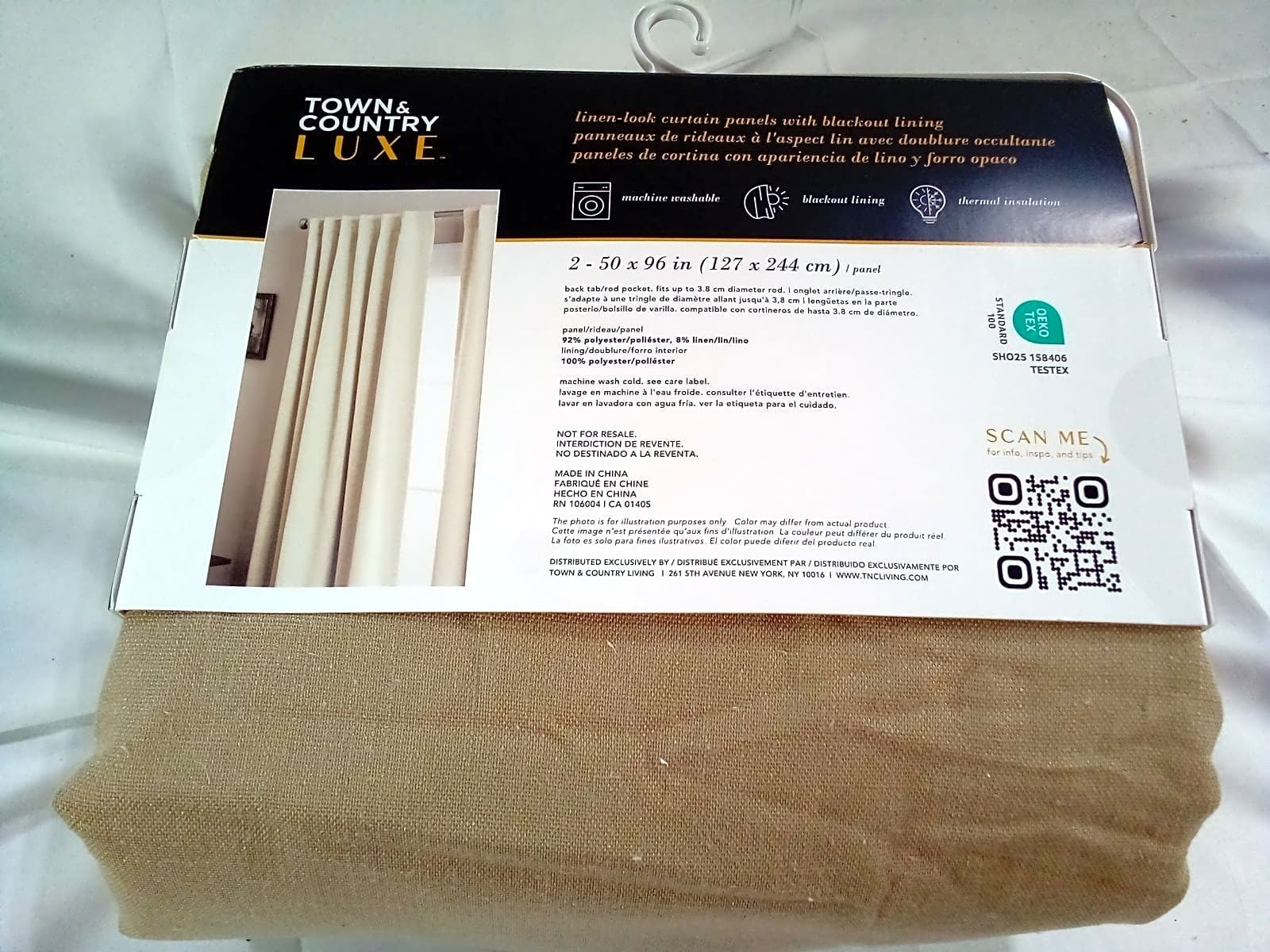 Town & Country Luxe Linen Look Blackout Curtains 50×96 Tan 2 Panel Pack