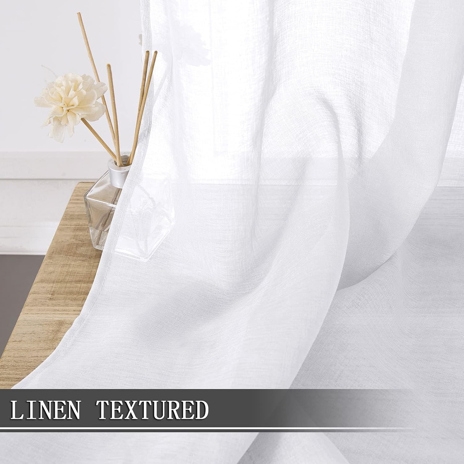 Tollpiz Short Sheer Curtains Linen Textured Bedroom Curtain Sheers Light Filteri