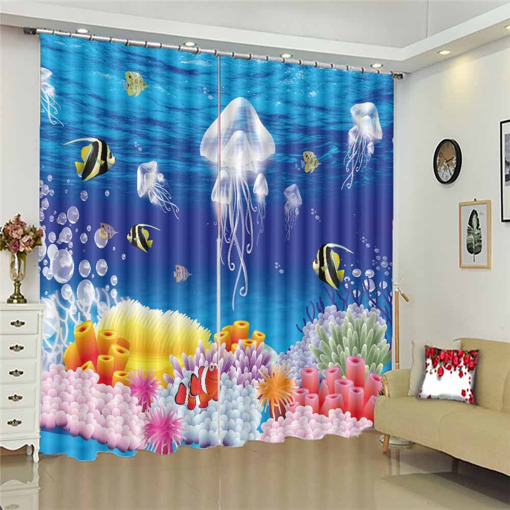 Jellyfish Books Lines 3D Curtain Blockout Photo Printing Curtains Drape Fabric