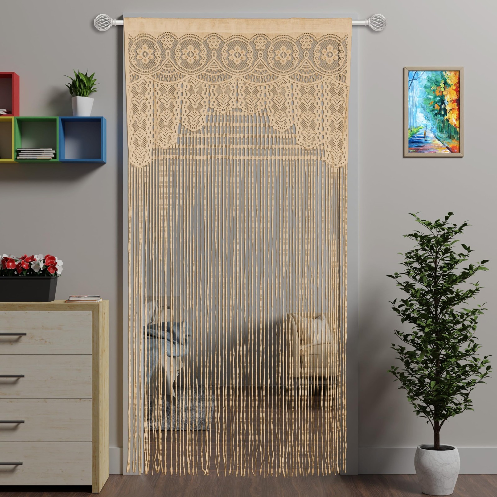 Atsweetlife Lace Door String Curtain for Doorways，Bohemian Curtains Window Wa…