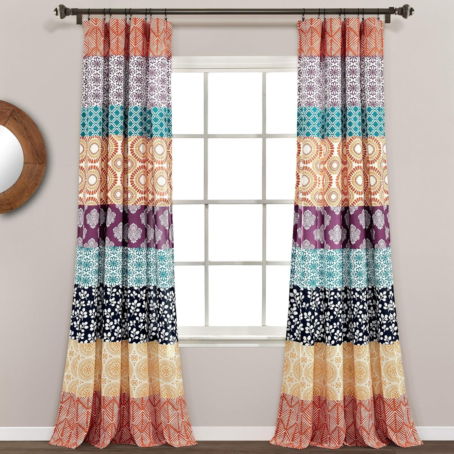 Bohemian Stripe Window Curtain Panels, Pair 52″ W x 84″ L Fuchsia & Orange – …