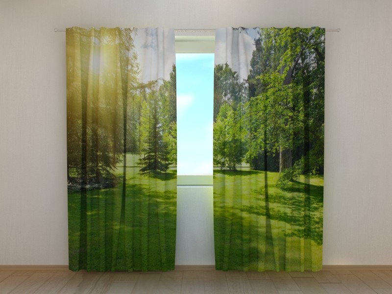 Scenery Curtain Wellmira Printed with Morning in the Park Image for Living Room