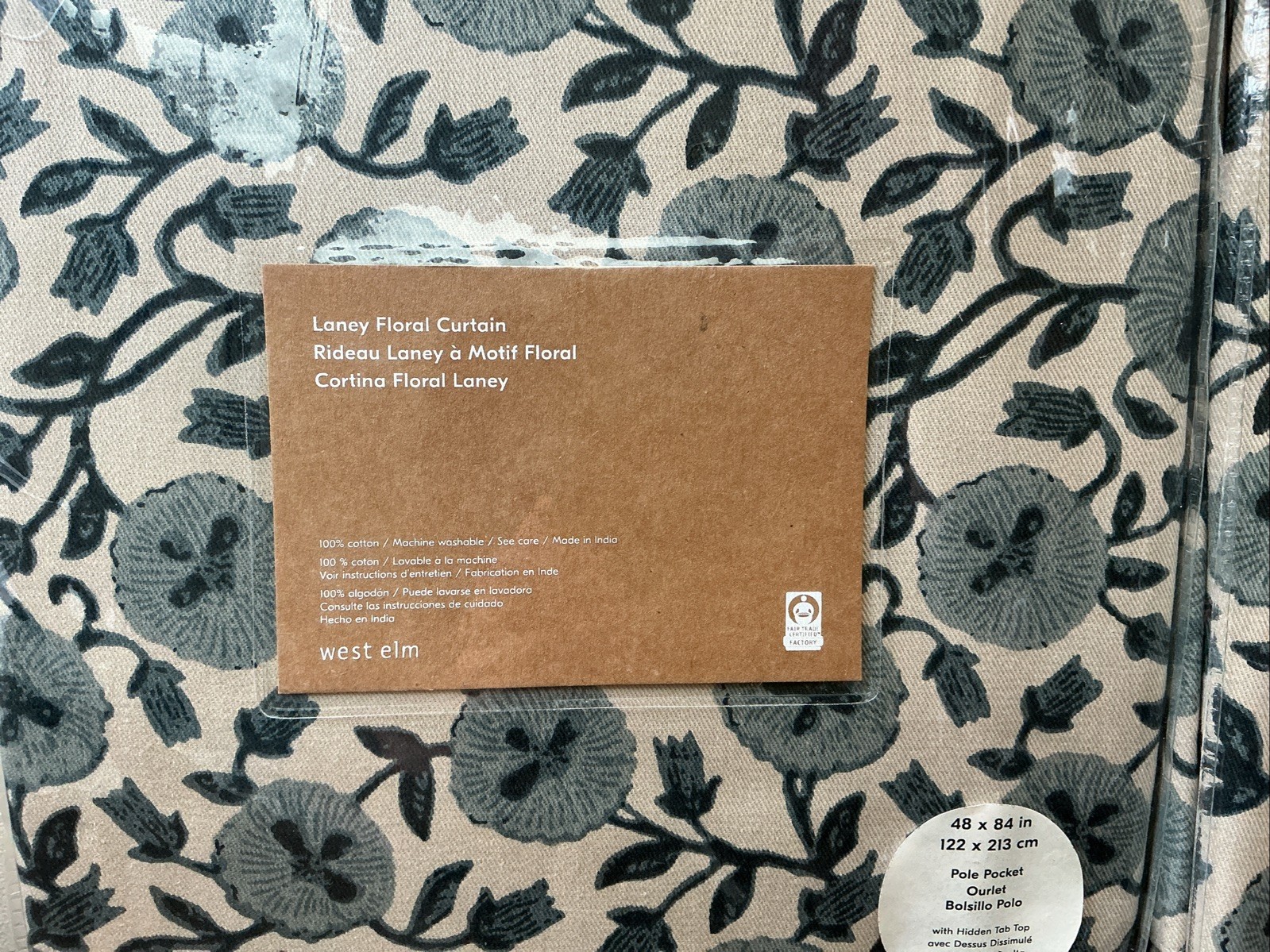 NEW Set of 2 West Elm Laney Floral Curtain Panels 48×84” Chambray Blue Cotton