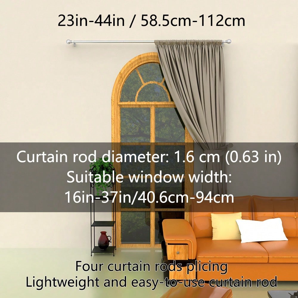 Silver Splice Curtain Rod 23-44 Inch Lightweight Easy Install