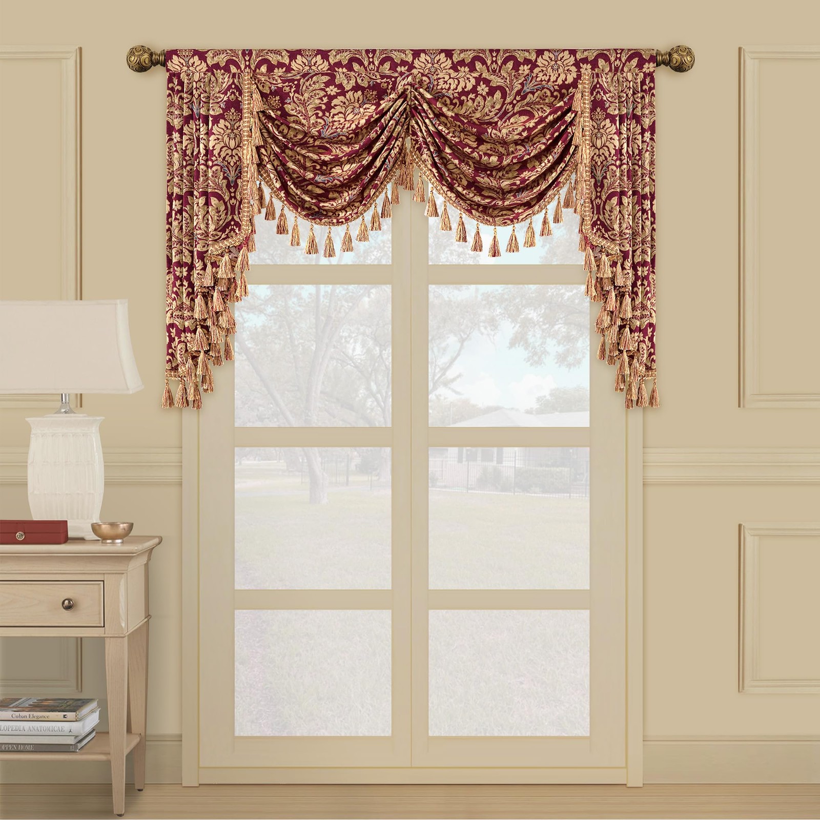 Swag Valance Curtain for Bedroom Dining Room Living Room Kitchen, Damask Short…