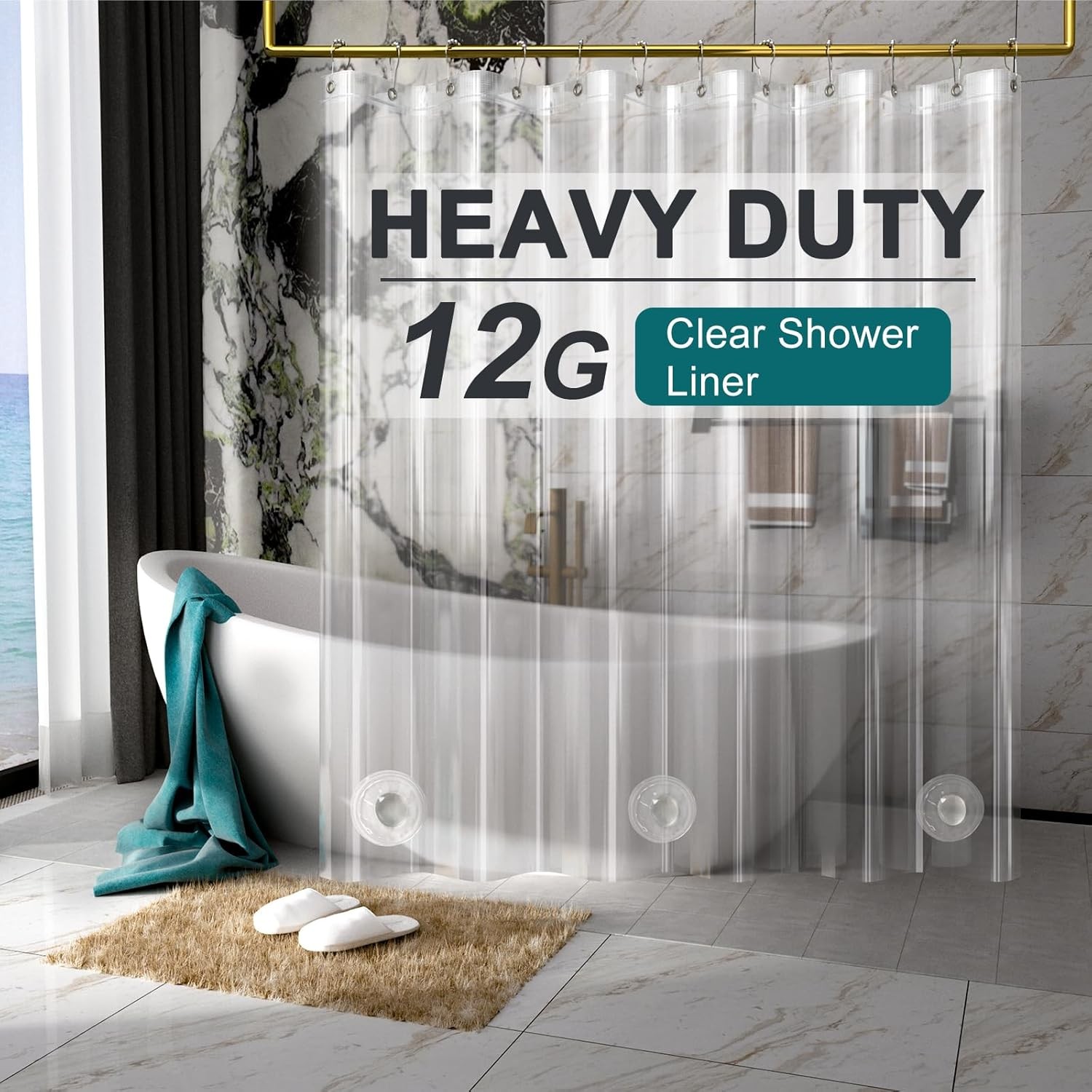 AmazerBath Heavy Duty Shower Curtain Liner 12 72W x 65L (Pack of 1), Clear