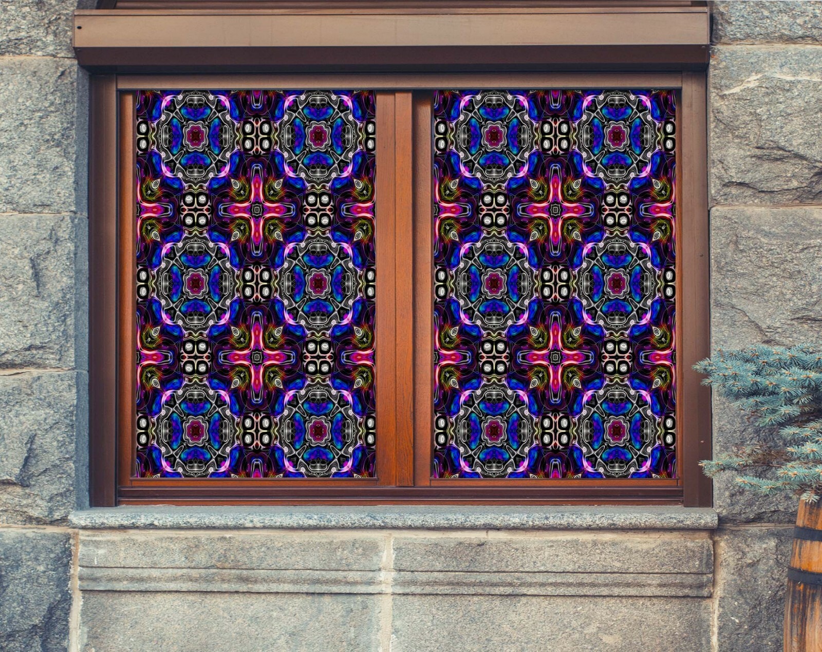 3D Purple Blue Squ D94 Window Film Print Sticker Cling Stained Glass UV Block An