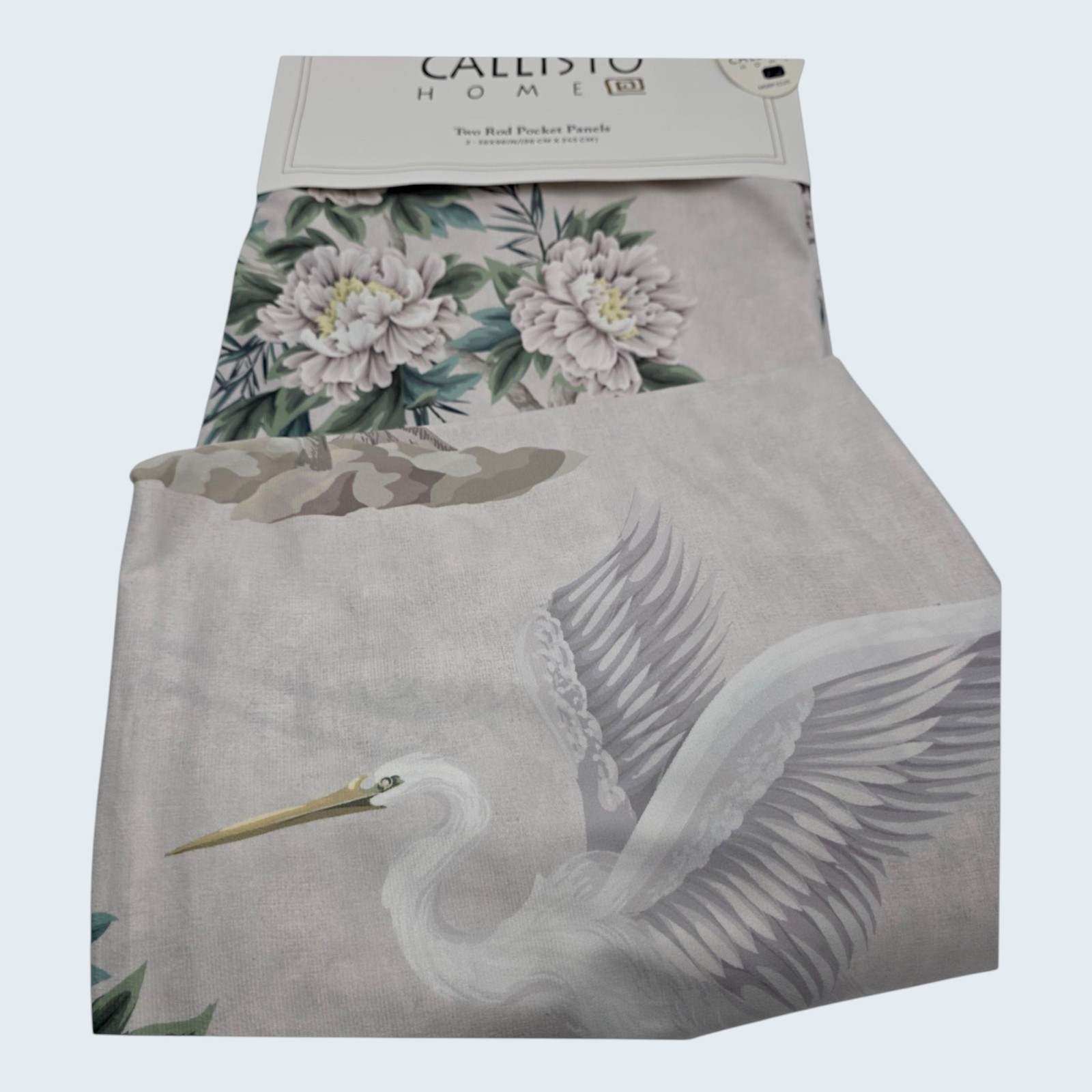 Callisto Crane Floral Curtains Blush Pink Set Of 4 Botanical Bird Drapes 38X96