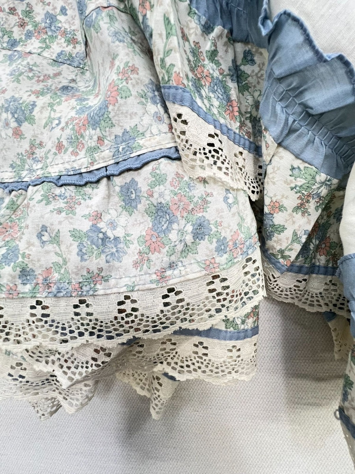 Vintage Country Floral Curtains Valance Tiers Blue Cottagecore Ruffle Lot of 8