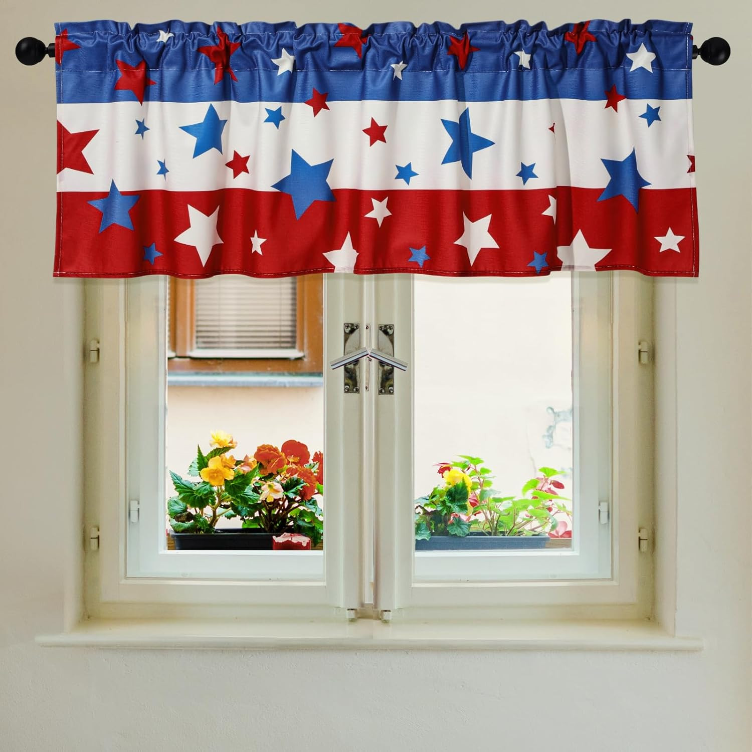 2 Pack Patriotic Curtain Valance for Windows Red White and Blue Star Short Curta