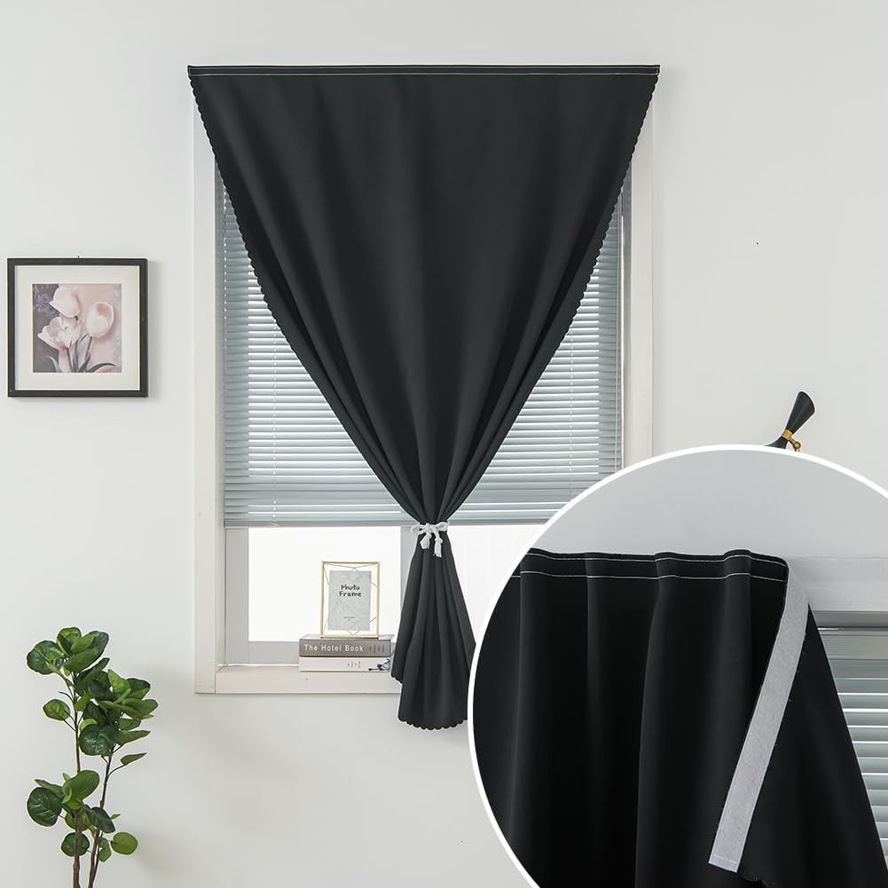 Self Stick Blackout Curtains 35×59″ Black 1 Panel No Rod Bedroom Living Room