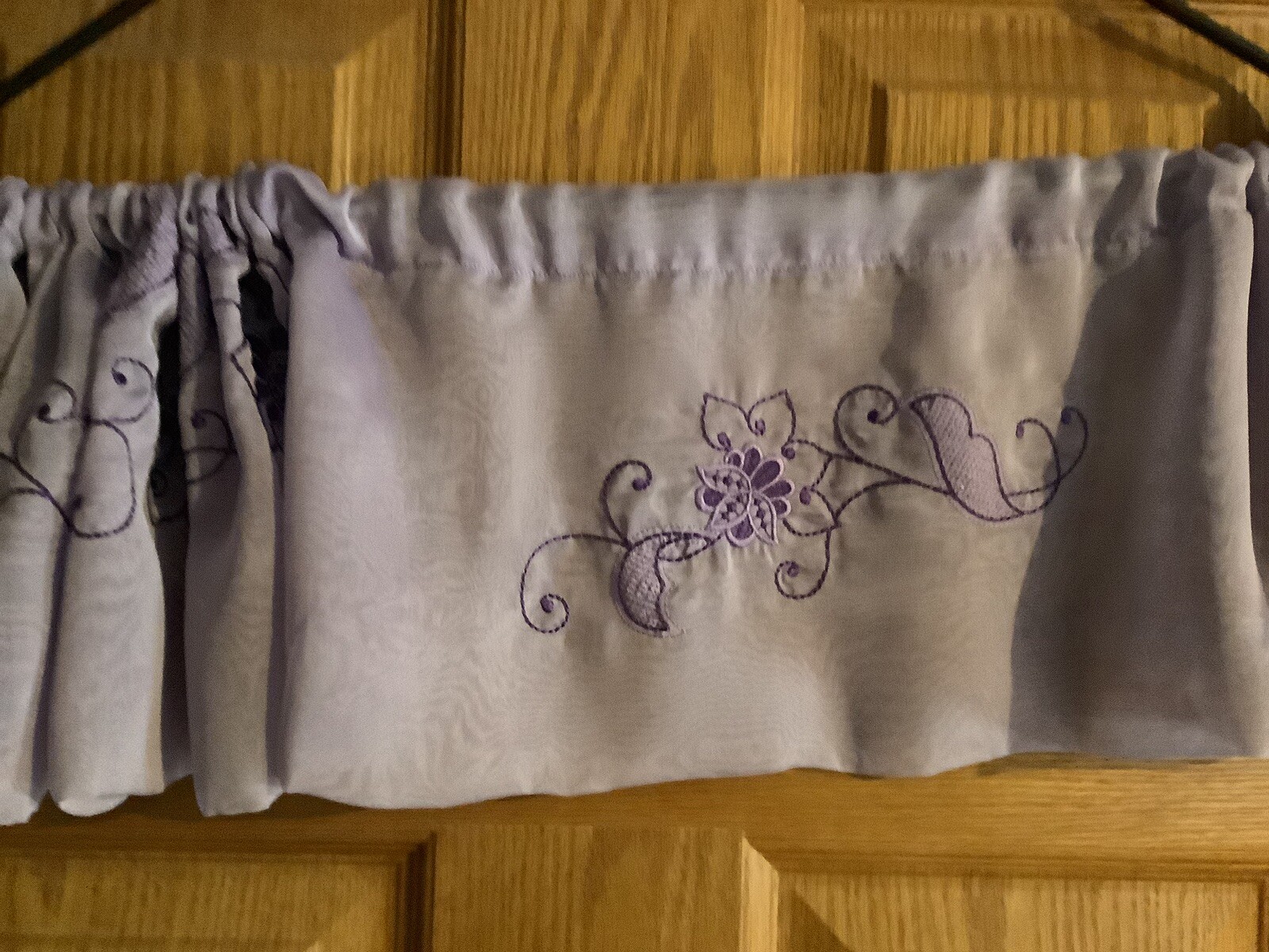Machine Embroidery Pair Valances = Light Purple Sheer Fabric