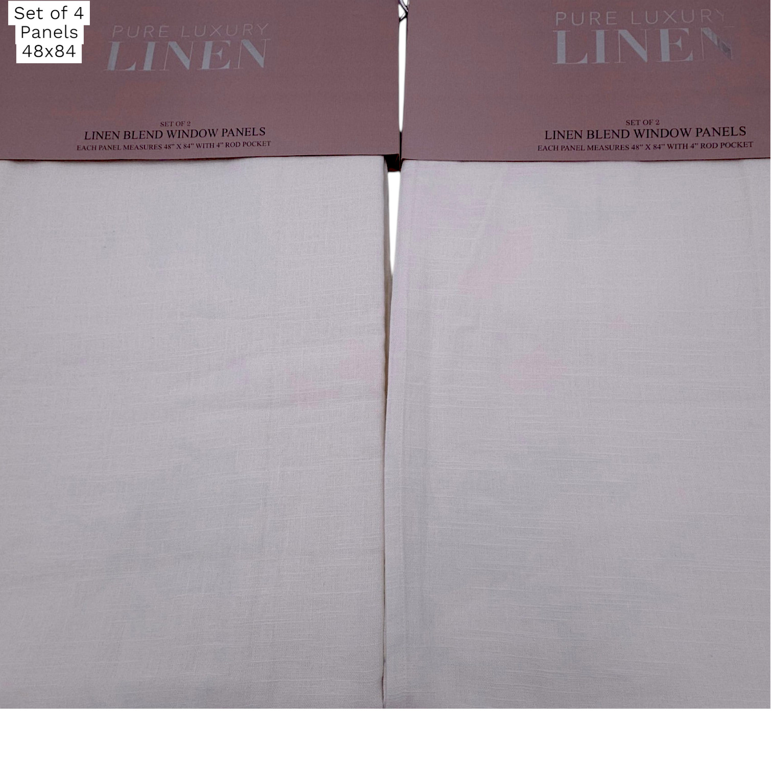 Pure Linen Set Of 4 Linen Blend Curtains Drapes Panels 48×84 Warm White New