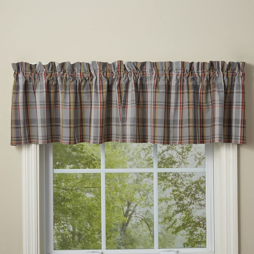Park Designs PINECROFT Unlined Window Valance – Gray, Brown, Orange, Gold Plaid